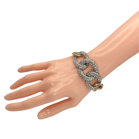 New Chunky Link Bracelet 18K Gold Plated Crystal Pave Statement Glam Sparkle - Picture 9 of 10